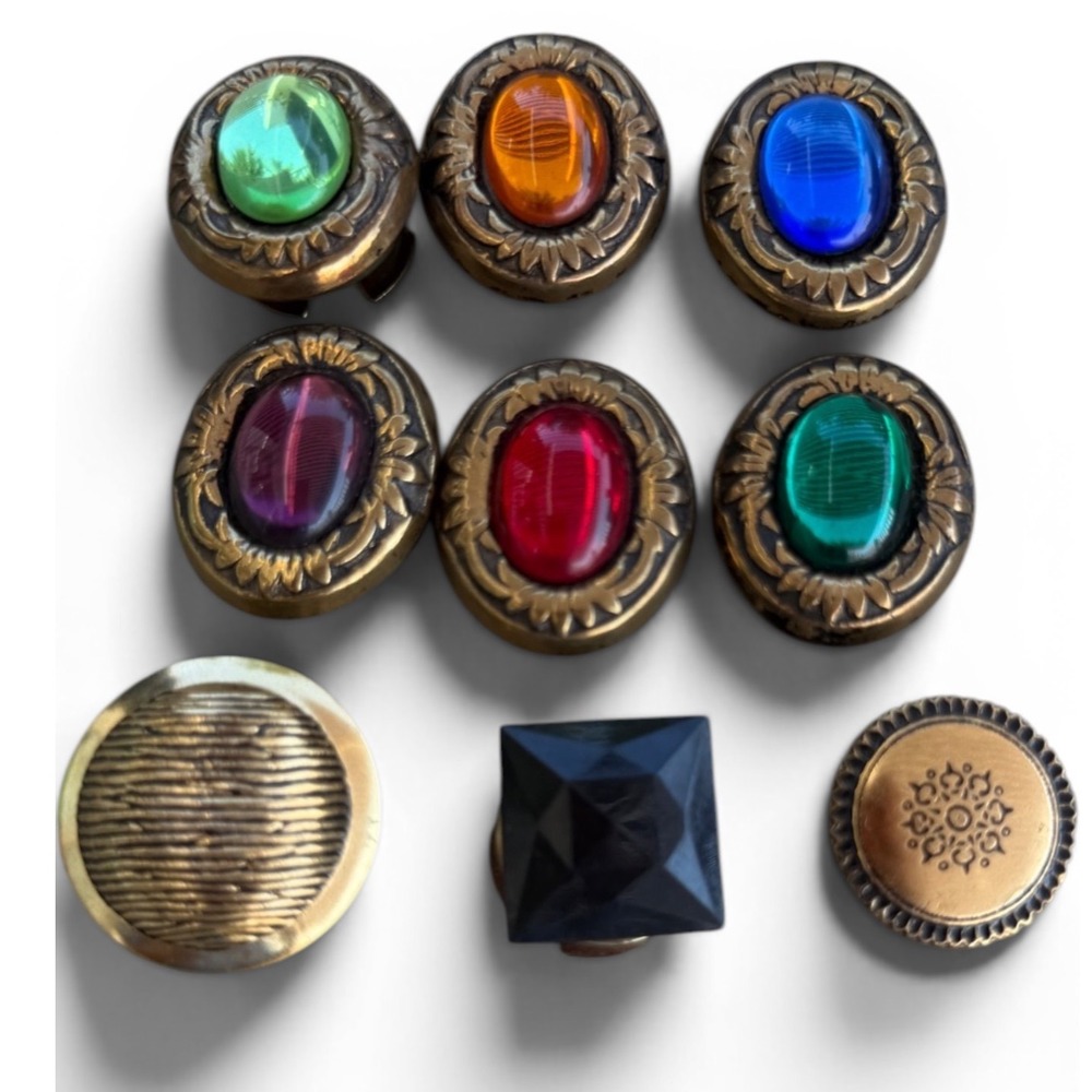 Vintage Nony New York Button Covers Lot 9 Jewel Tone Faux Gemstone Gold Tone